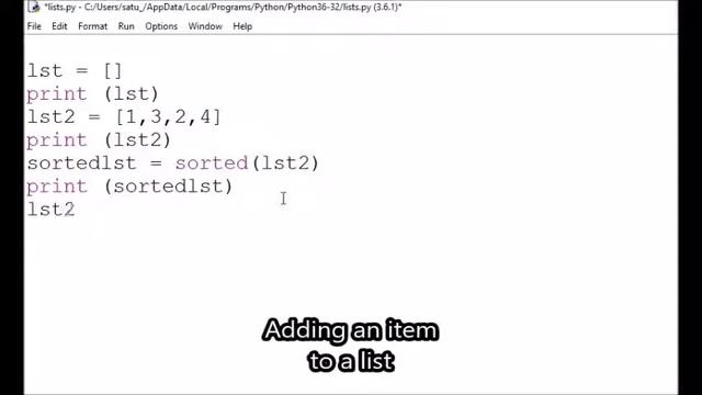 Creating a list, removing and adding items, sorting list in Python смотреть онлайн