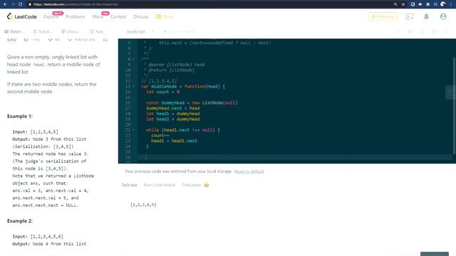 Leetcode 876 Middle of the Linked List | JavaScript Solution Easy Linked List Questions смотреть онлайн