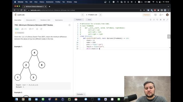 Разбор задачи Minimum Distance between BST Nodes - Leetcode 783 - Python смотреть онлайн