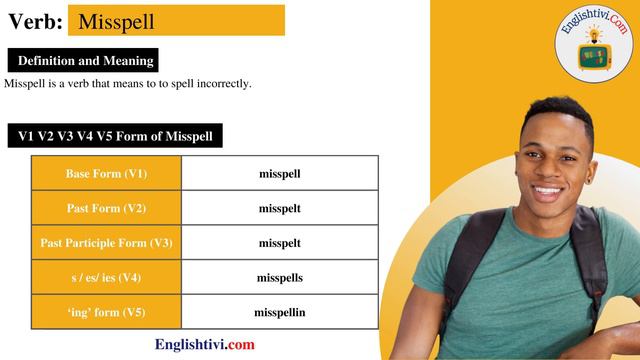Misspell V1 V2 V3 V4 V5 Base Form, Past Simple, Past Participle Form of Misspell | Englishtivi.com смотреть онлайн