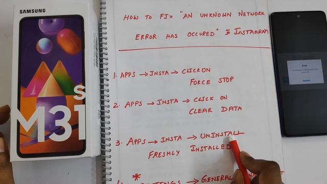 How to fix "AN UNKNOWN NETWORK ERROR HAS OCCURED" in instagram/Samsung Galaxy M31S/In telugu смотреть онлайн