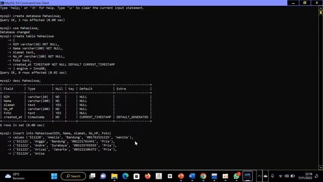Tugas Praktek Memasukan Database ke Dalam Tabel pada MySQL Command Line Client. смотреть онлайн