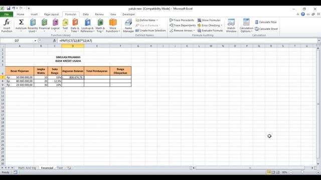 Fungsi Financial PMT - Menghitung Jumlah Angsuran Kredit Per Bulan II Tutorial Excel Pemula смотреть онлайн