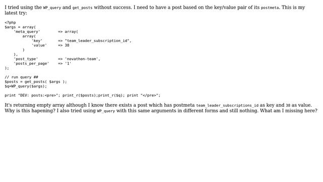 Wordpress: I can't get post based on its postmeta value and key смотреть онлайн