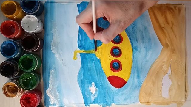 Рисуем красками подводную лодку! Подробное видео на этом канале ! смотреть онлайн