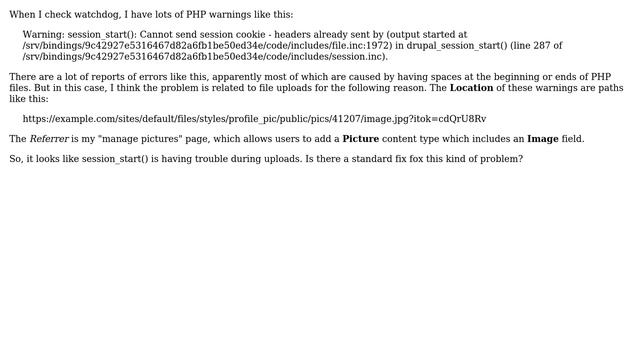 Drupal: File uploads: Warning: session_start(): Cannot send session cookie - headers already sent смотреть онлайн