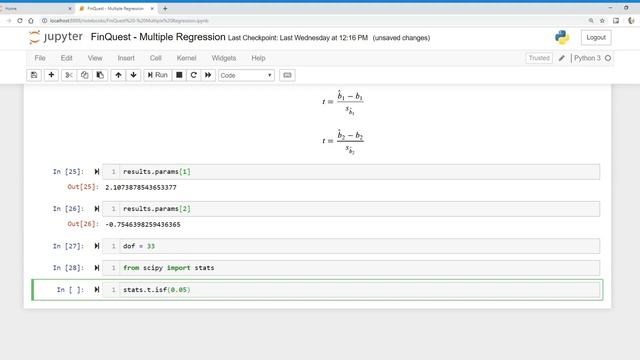 Multiple Regression in Python: t-test of significance смотреть онлайн