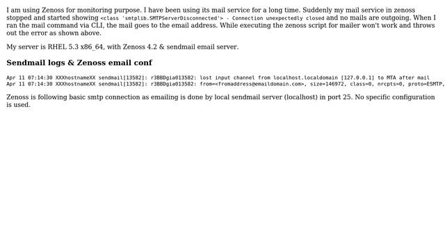 SMTP connectivity issue in Zenoss ("Connection unexpectedly closed") смотреть онлайн