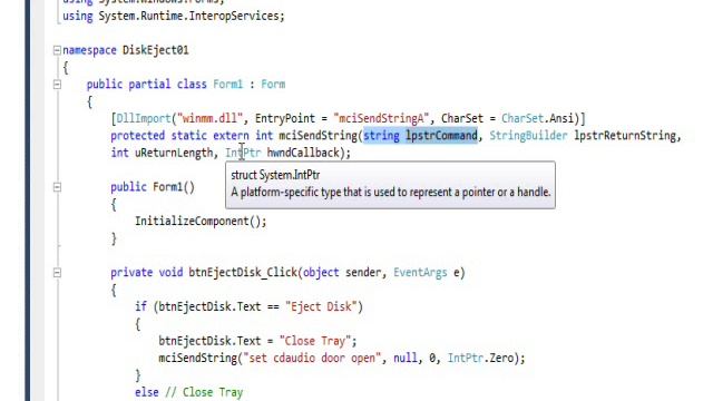 C# Edge 161   Open CD Tray With Interop Services
