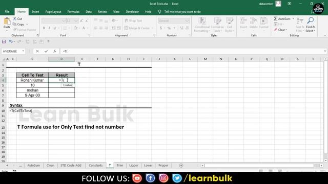 T Formula in Excel | excel tips and tricks formulas | excel tutorial | Learn Bulk смотреть онлайн