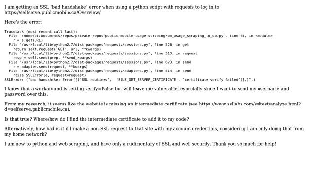 SSL bad handshake error with Python requests смотреть онлайн