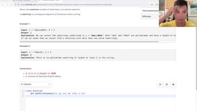 2472. Maximum Number of Non-overlapping Palindrome Substrings (Leetcode Hard) смотреть онлайн