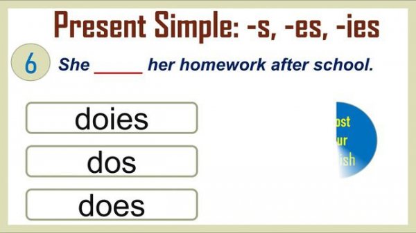 Present Simple: -s, -es, -ies Quiz