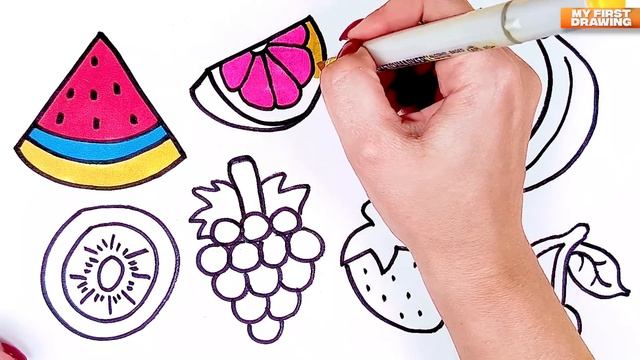 Learn FRUITS, Painting and Colouring for Kids & Toddlers #apple #orange #strawberry #cherry #abcd смотреть онлайн