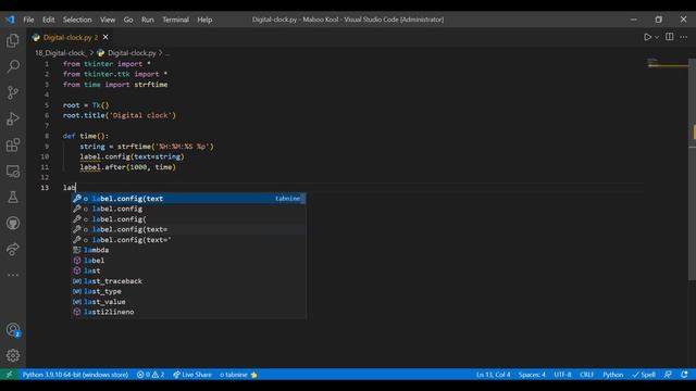 Make a digital clock in Python Tkinter | Python Tkinter | Maboo Kool смотреть онлайн
