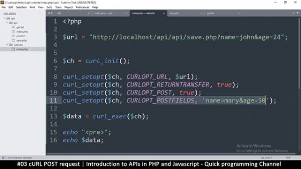 #03 cURL POST request| Introduction to APIs in PHP & Javascript | Quick programming tutorial