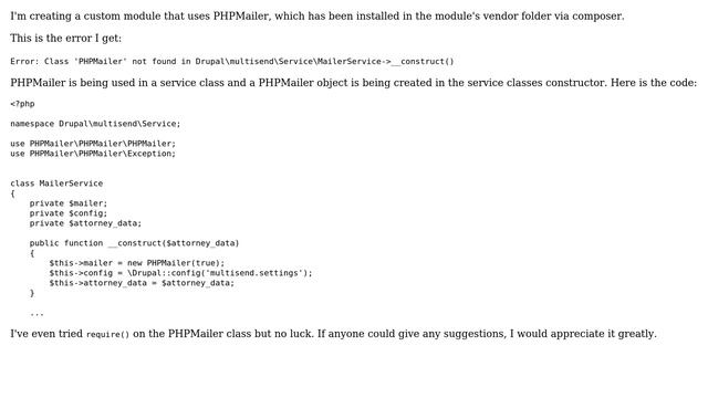 Drupal: How to properly call dependency classes (Class not found)? смотреть онлайн