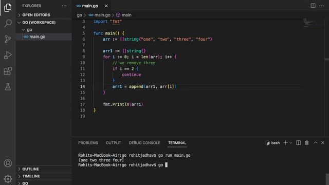 Golang | remove the values in array or slice in Go / Golang смотреть онлайн