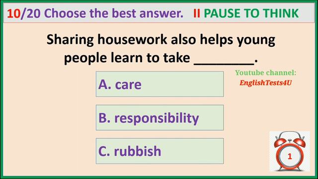 VOCABULARY QUIZ - A2/Pre intermediate - Family Life/Household chores and benefits of doing housewor смотреть онлайн
