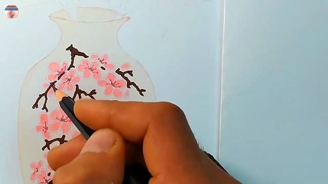 Рисуем вазу карандашами. Цветущая сакура. смотреть онлайн