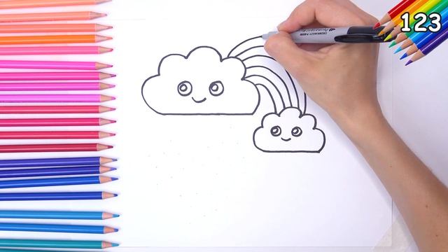How to draw a rainbow and clouds with stars | Easy drawings смотреть онлайн