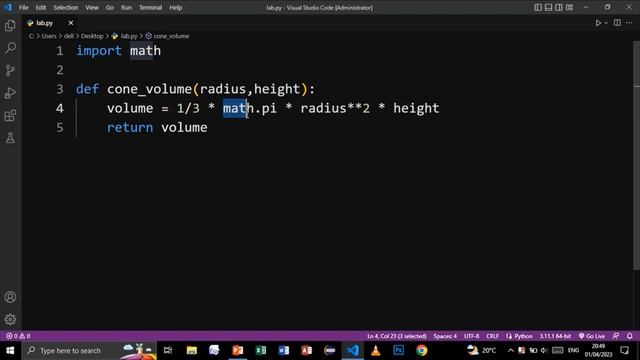 PYTHON CONE VOLUME CALCULATOR USING FUNCTION T-15 | PYTHON PROBLEM SOLVING смотреть онлайн