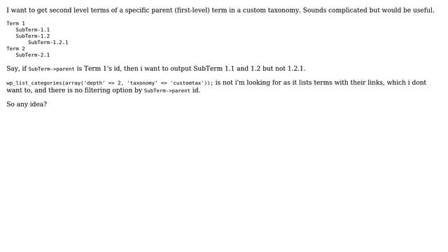 Wordpress: Get second level terms of custom taxonomy смотреть онлайн