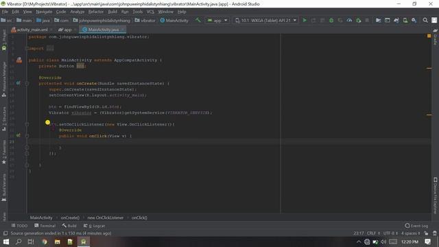 Vibrate onClick in android studio | Android Studio | John Puwein | Khasi | Shillong | Meghalaya смотреть онлайн