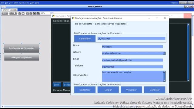Executável em Python Launcher Scripts e Tela de Cadastro com PySimpleGUI dentro do JAVA Metasys. смотреть онлайн