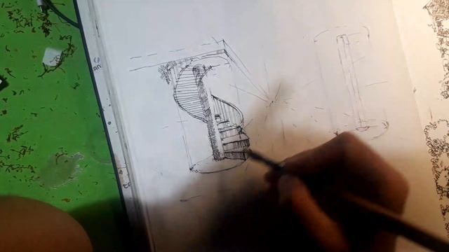 Рисую винтовую лестницу в одноточечной перспективе . Скетчинг. Эдуард Кичигин. Стрим из Италии. смотреть онлайн
