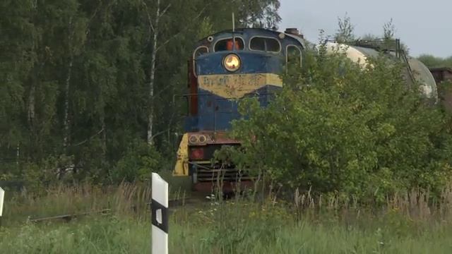 ТЕПЛОВОЗ ТГМ4-1629 С ВАГОНАМИ НА ПЕРЕЕЗДЕ