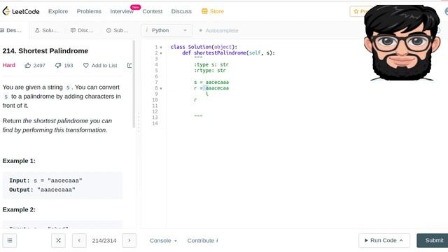 Leetcode Question 214 "Shortest Palindrome" in Python смотреть онлайн