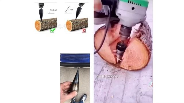 Дровокол , винтовой колун, сверло, насадка на перфоратор и дрель. смотреть онлайн