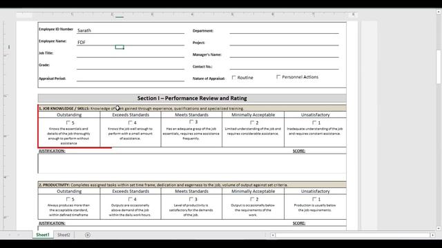 Employee Appraisal Form: Automated Excel Template.