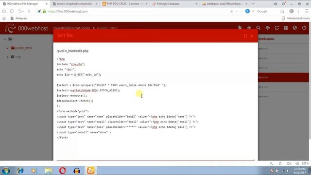 PHP PDO CRUD online coding on 000webhost 2017 | PHP PDO CRUD online live example part 2 смотреть онлайн