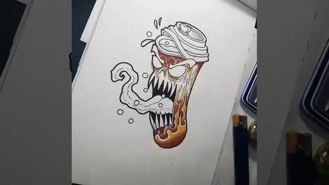 Boba Milk Tea Terror || Ink + Colored Pencil Art смотреть онлайн