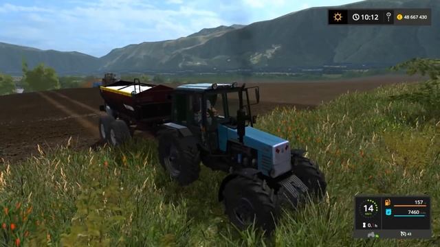 Farming Simulator 2017. КОЛХОЗ ИМ. МИЧУРИНА. Трактор Белорус МТЗ-1221. Разбрасыватель РУ 7000. смотреть онлайн