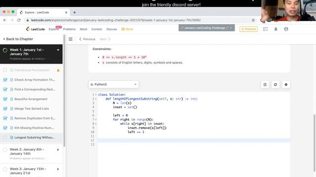 3. Longest Substring Without Repeating Characters - Day 7/31 Leetcode January Challenge смотреть онлайн