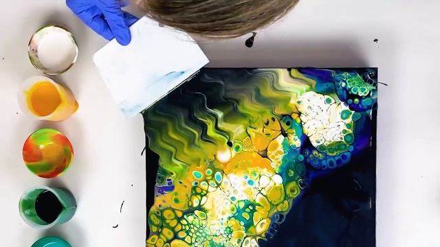 GREEN Galaxy Pour ~ CELLS go WILD - EASY Acrylic Pouring Technique - Open Cup Cells Pour Painting смотреть онлайн