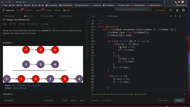 LeetCode 21. Merge Two Sorted Lists Java Day 12 смотреть онлайн