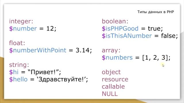 Основы разработки на PHP. Переменные, типы данных, типизация смотреть онлайн
