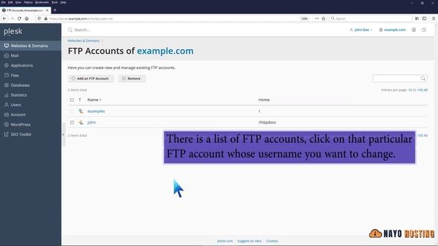 How to rename FTP account username in Plesk Nayo Hosting смотреть онлайн