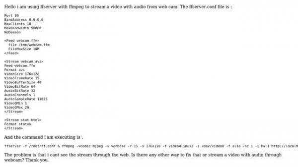 Raspberry Pi: Raspberry pi Webcam stream with ffmpeg