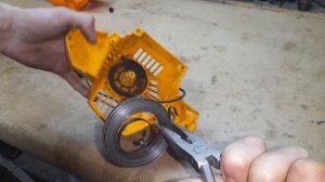 Ремонт стартера Partner 350/351/371. Намотка пружины, шнура. Repair of starter Partner 350/351/371.