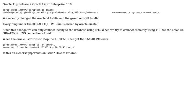 Databases: TNS-01190: The user is not authorized to execute the requested listener command смотреть онлайн