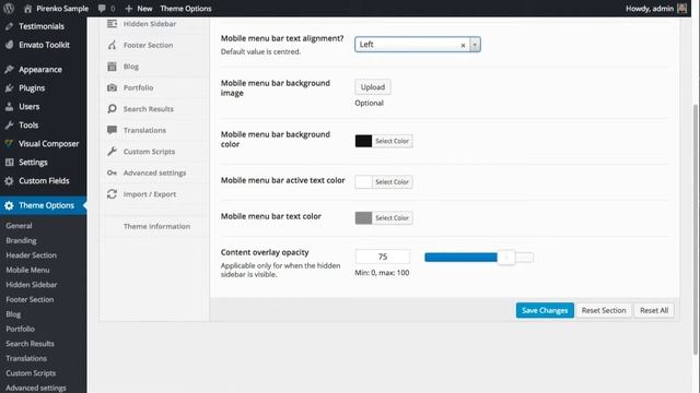 Pulse WordPress Theme - Options Mobile Menu Tab смотреть онлайн