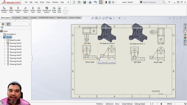 LATIHAN SOLIDWORKS 3D 006 (Part 2 ) 1st Angle and 3rd Angle + 2 Front View смотреть онлайн
