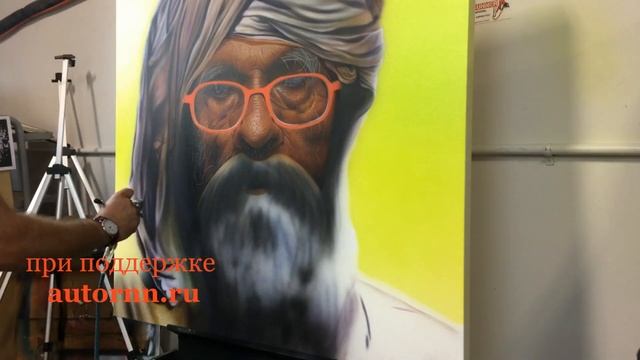 Портрет старика аэрографом "микрон" GSI Creos PS770 Custom и красками на водной основе Createx смотреть онлайн