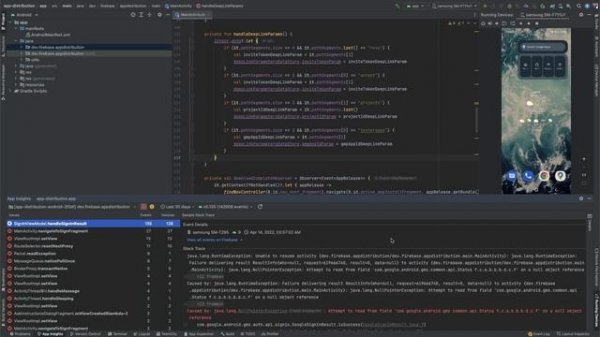 App Quality Insights window in Android Studio