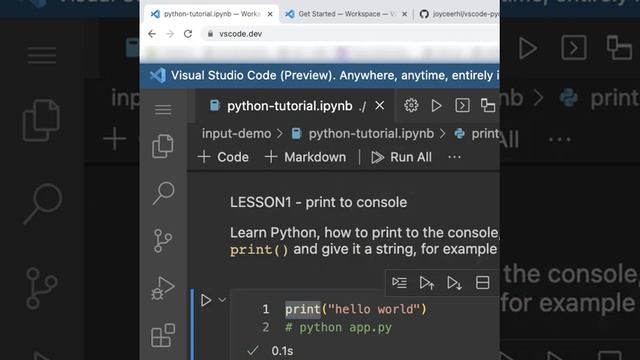 [1] Python tutorial vscode.dev, learn how to #print to #beginners #python #programming #notebook смотреть онлайн